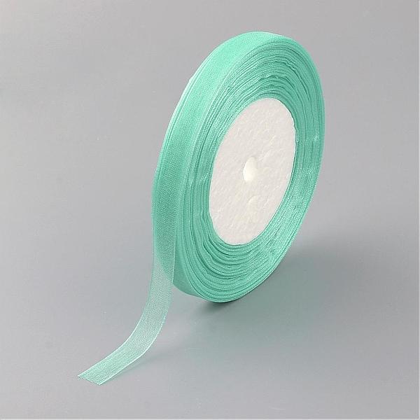 

PandaHall Sheer Organza Ribbon, Wide Ribbon for Wedding Decorative, Medium Aquamarine, 1 inch(25mm), 250Yards(228.6m) Polyester None Green