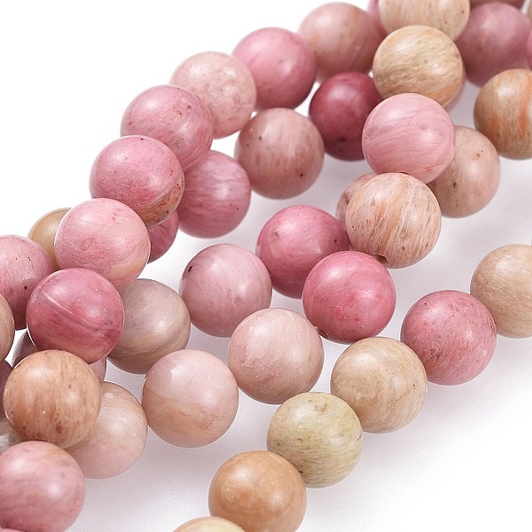 PandaHall Natural Rhodonite Round Bead Strands, 8mm, Hole: 1mm, about 46pcs/strand, 15 inch Rhodonite Round