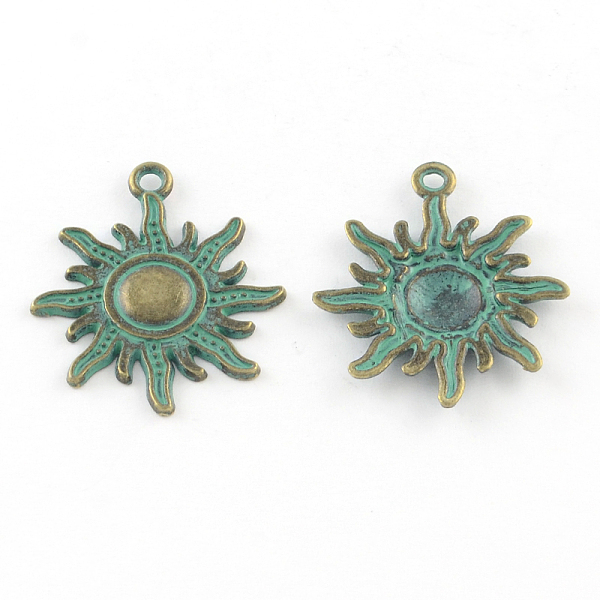 

PandaHall Zinc Alloy Solar Eclipse Pendants, Cadmium Free & Lead Free, Sun, Antique Bronze & Green Patina, 28x24x2mm, Hole: 2mm Alloy Sun
