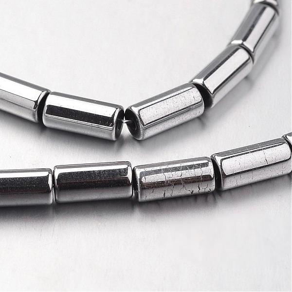 PandaHall Electroplate Non-magnetic Synthetic Hematite Bead Strands, Tube, Platinum Plated, 8x4mm, Hole: 1mm, about 51pcs/strand, 15.7 inch...