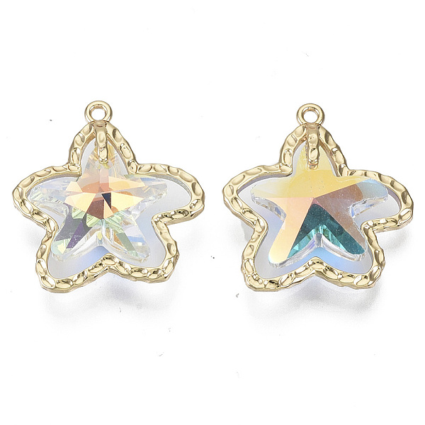 

PandaHall Glass Rhinestone Pendants, with Light Gold Plated Brass Open Back Settings, Starfish, Crystal AB, 25x24x7mm, Hole: 1.6mm..., Clear
