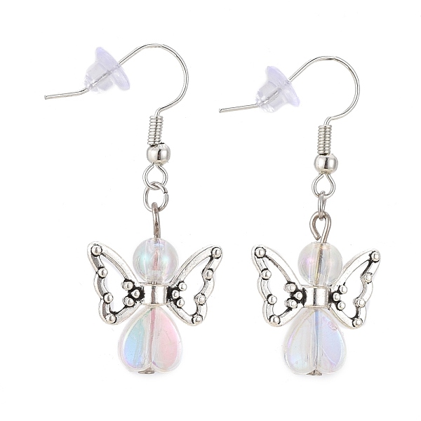 

PandaHall Angel Dangle Earrings, with Transparent Acrylic Beads, Alloy Beads, Brass Earring Hooks and Plastic Ear Nuts, Clear AB, 40mm, Pin..., White