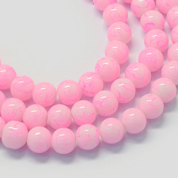 

PandaHall Baking Painted Glass Round Bead Strands, Pink, 8.5~9mm, Hole: 1.5mm, about 105pcs/strand, 31.8 inch Glass Round Pink