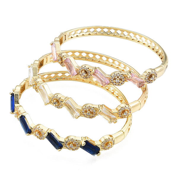 

PandaHall Cubic Zirconia Rectangle & Evil Eye Hinged Bangle, Real 18K Gold Plated Brass Jewelry for Women, Mixed Color, Inner Diameter..., Multicolor