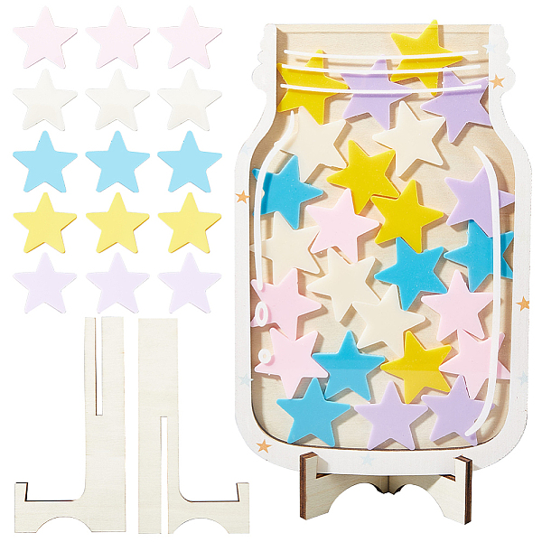 

PandaHall DIY Wood Reward Chart for Kids, Reward Jar for Toddlers, Star, Mixed Color, 21.7x16.6x0.85cm Wood Bottle Multicolor