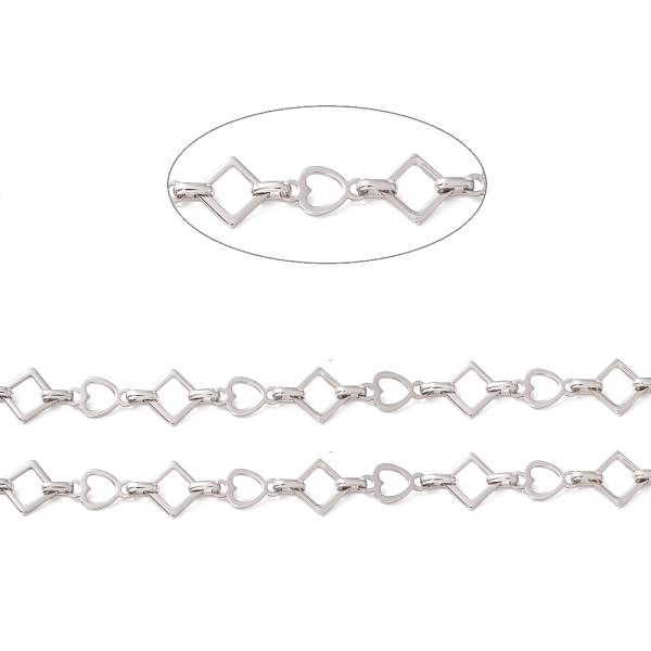 

PandaHall 304 Stainless Steel Rhombus & Heart Link Chains, Unwelded, Stainless Steel Color, Rhombus: 13.5x13.5x1.5mm, Heart: 16x9.5x1mm 304...