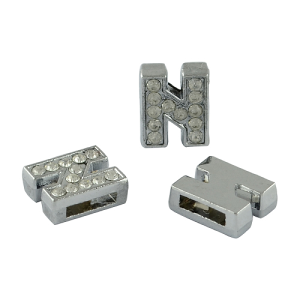 

PandaHall Alloy Initial Slide Charms with Grade A Rhinestones, Lead Free & Nickel Free, Platinum, Letter.N, 12~13x8~13x4~5mm, Hole: 8x2mm..., Clear