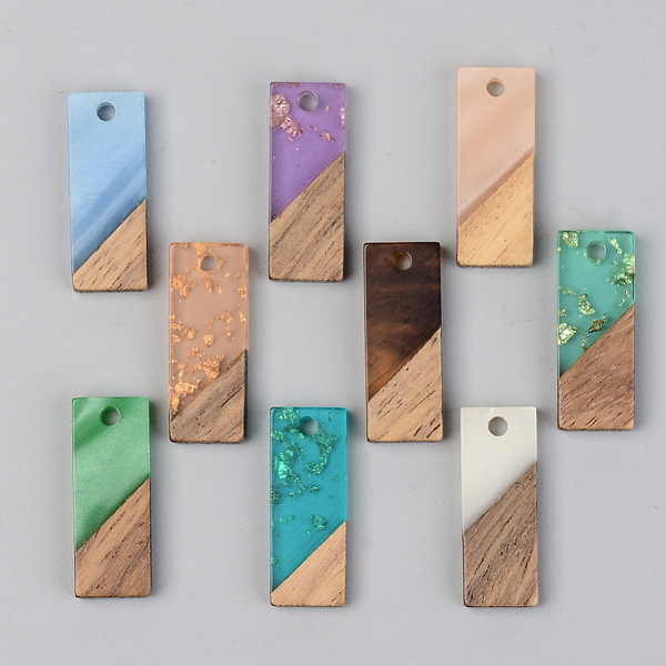 

PandaHall Resin & Walnut Wood Pendants, Rectangle, Mixed Color, 23x8.5x3mm, Hole: 2mm Resin+Wood Rectangle Multicolor