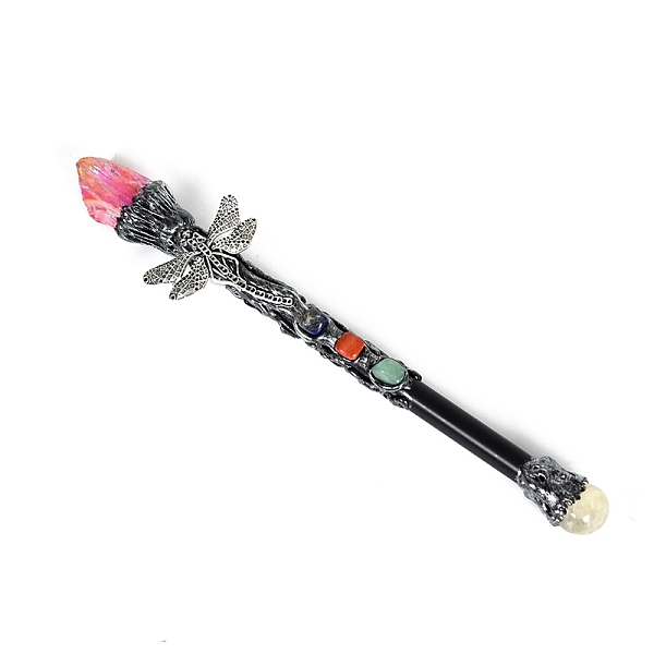 

PandaHall Natural Quartz & Metal Dragonfly Magic Wand, Wood Cosplay Magic Wand, for Witches and Wizards, Coral, 265mm Quartz Dragonfly Red