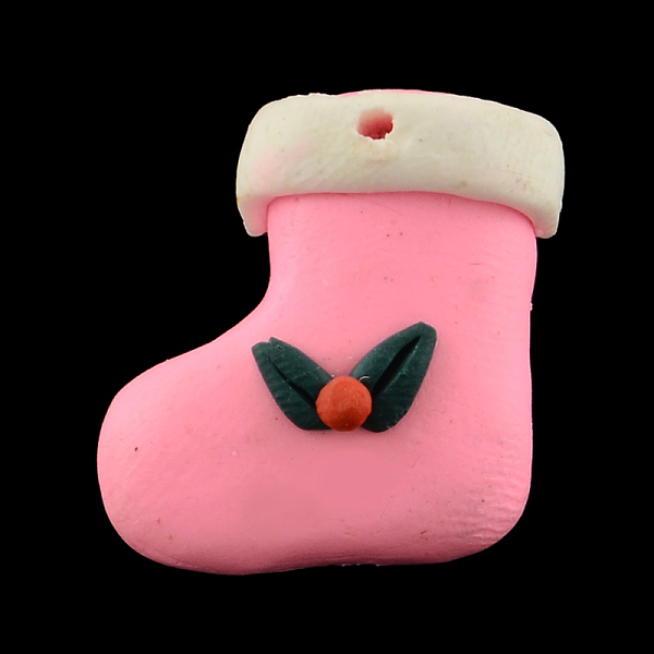 PandaHall Handmade Polymer Clay Pendants, Christmas Shoes, Pink, 21mm long, 20mm wide, 9mm thick, hole: 1.5mm Polymer Clay Shoes Purple