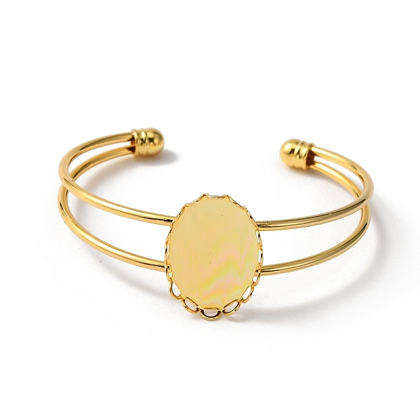 

PandaHall Alloy Double Wire Cuff Bangle Makings, Torque Bangle, Blank Bangle Base with Lacy Oval Tray, Golden, Tray: 25x17.5mm, 6~26mm...