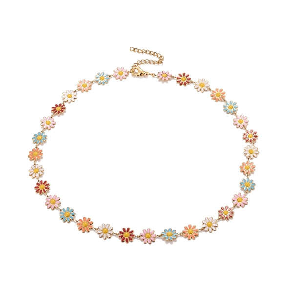

PandaHall Enamel Daisy Link Chain Necklace, Vacuum Plating 304 Stainless Steel Jewelry for Women, Golden, Colorful, 16.3 inch(41.5cm) 304...
