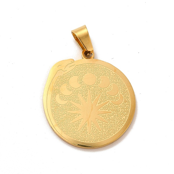 

PandaHall 304 Stainless Steel Pendants, Flat Round with Snake & Moon Phase Charm, Golden, 28x24.5x1.5mm, Hole: 5x7.5mm 304 Stainless Steel...