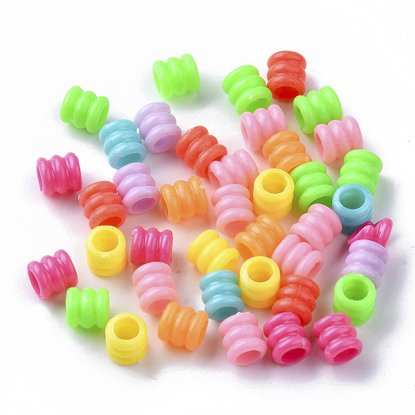 

PandaHall Opaque Polystyrene Plastic European Groove Beads, Large Hole Beads, Column with Groove, Mixed Color, 7x6.5mm, Hole: 4mm, about..., Multicolor