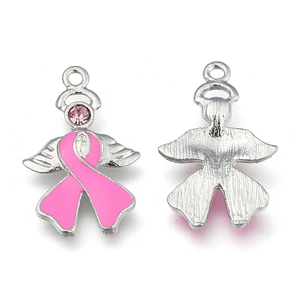 

PandaHall Breast Cancer Awareness Ribbon with Angel Wing Platinum Color Pearl Pink Alloy Rhinestone Enamel Pendants, 23.5x15x2mm, Hole...