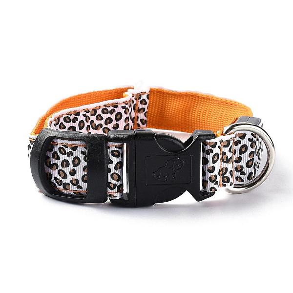 

PandaHall Adjustable Polyester LED Dog Collar, with Water Resistant Flashing Light and Plastic Buckle, Built-in Battery, Leopard Print..., Gold