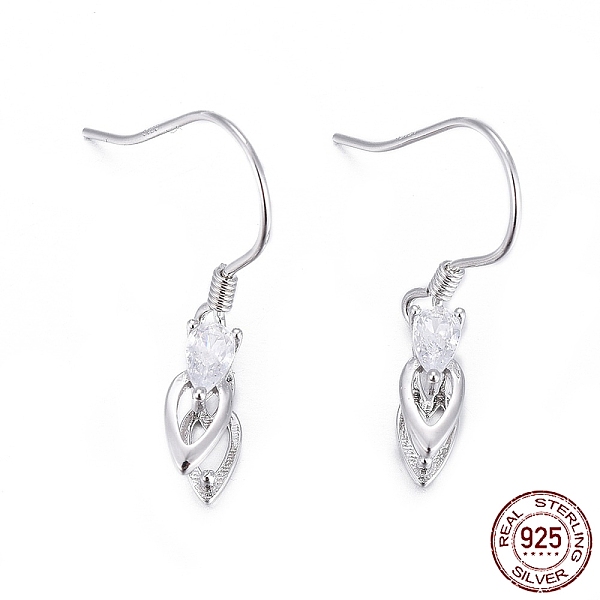 PandaHall Rhodium Plated 925 Sterling Silver Earring Findings, with Micro Pave Cubic Zirconia, Bar Links and Ice Pick Pinch Bail, Teardrop...