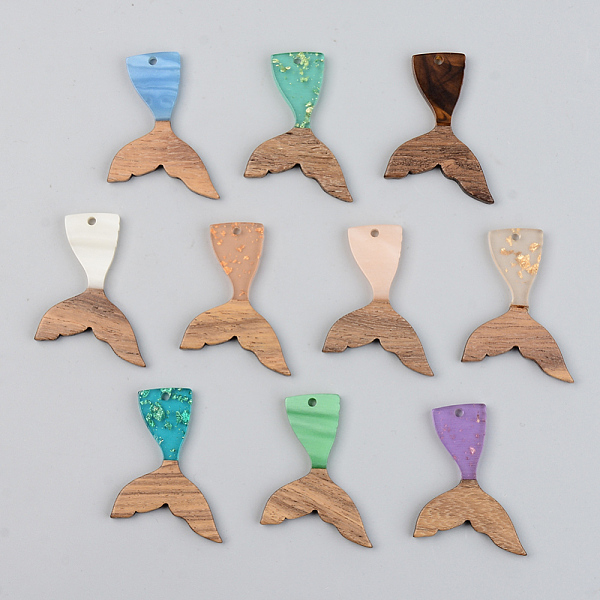 

PandaHall Resin & Walnut Wood Pendants, Mermaid Fishtail Shape, Mixed Color, 39x28x3mm, Hole: 2mm Resin+Wood Fish Multicolor