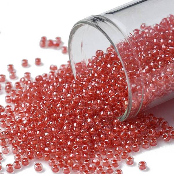 

PandaHall TOHO Round Seed Beads, Japanese Seed Beads, (341) Inside Color Crystal/Tomato Lined, 11/0, 2.2mm, Hole: 0.8mm, about..., Red