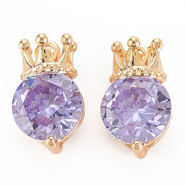 

PandaHall Brass Micro Pave Cubic Zirconia Charms, Real 18K Gold Plated, Nickel Free, Crown, Lilac, 10x6x5mm, Hole: 1mm Brass+Cubic Zirconia..., Purple