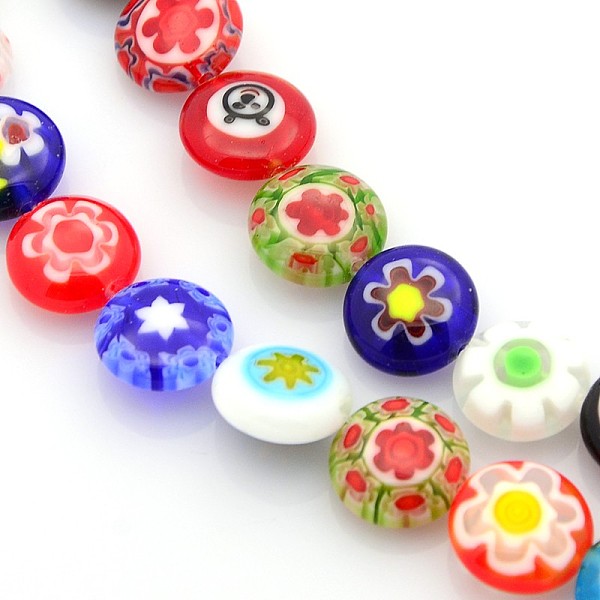 

PandaHall Handmade Millefiori Glass Bead Strands, Flat Disc, Mixed Color, 10x4.5mm, Hole: 1mm, about 38~40pcs/strand, 15 inch Millefiori..., Multicolor
