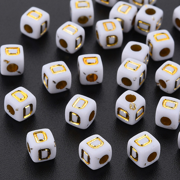 

PandaHall Opaque White Acrylic Beads, Metal Enlaced, Cube with Letters, Letter.D, 4.5mm, Hole: 2mm, about 5000pcs/500g Acrylic Letter D...