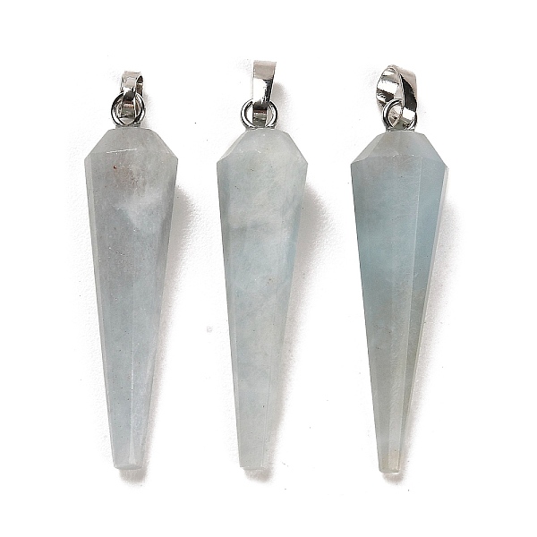 

PandaHall Natural Aquamarine Pointed Pendants, Faceted Cone Charms with Platinum Plated Barss Snap on Bails, 35~35.5x8~8.5mm, Hole: 6.5x4mm...