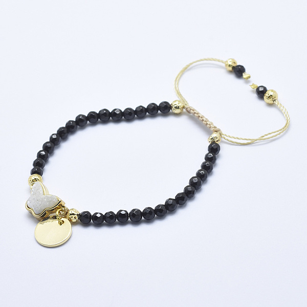 

PandaHall Natural Black Tourmaline Braided Bead Bracelets, with Electroplated Natural Lava Rock Beads, Druzy Crystal, Nylon Cord and Brass...