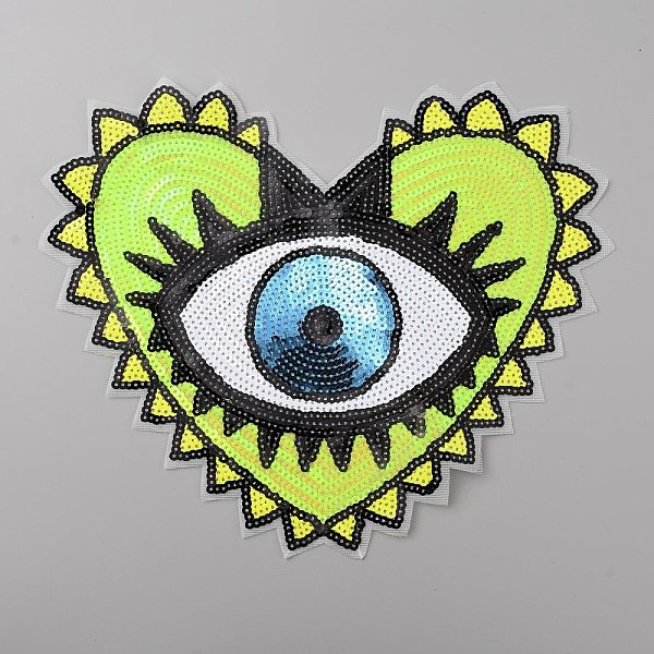 

PandaHall Heart with Evil Eye Glitter Sequin Computerized Embroidery Iron on Cloth Patches, Costume Accessories, Sewing Craft Decoration...