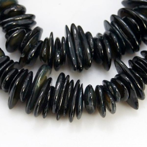 

PandaHall Natural Shell Beads Strands, Dyed, Chips, Black, 6~15x3~7x1~3mm, Hole: 1mm Freshwater Shell Chip Black