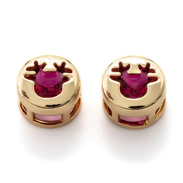 

PandaHall Real 18K Gold Plated Brass Inlaid Cubic Zirconia Multi-Strand Links, Flat Round with Christmas Reindeer/Stag/Deer, Medium Violet...