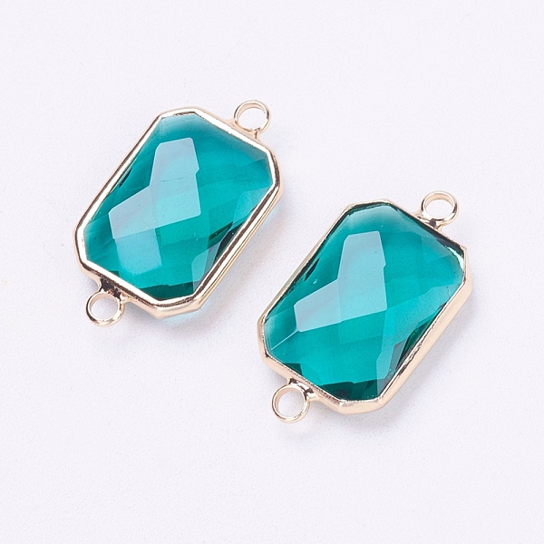 

PandaHall Glass Links connectors, with Brass Findings, Faceted, Octagon, Light Gold, Dark Cyan, 25.5x13.8x6.7mm, Hole: 2.4mm Glass Octagon...