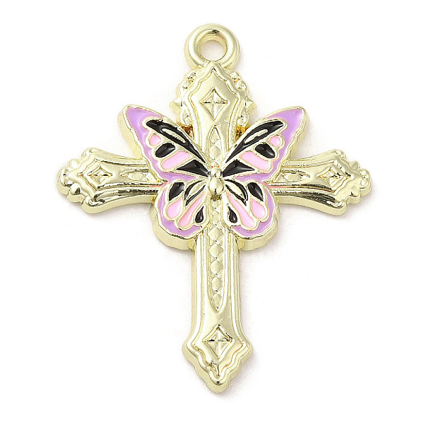 

PandaHall Light Gold Plated Alloy Enamel Pendants, Cross with Butterfly Charm, Lilac, 30x24x2mm, Hole: 1.6mm Alloy+Enamel Cross Purple