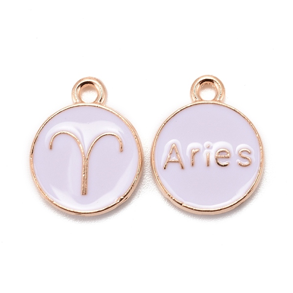 

PandaHall Alloy Enamel Pendants, Cadmium Free & Lead Free, Flat Round with Constellation, Light Gold, White, Aries, 15x12x2mm, Hole: 1.5mm...