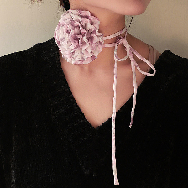 

PandaHall Flower Pattern Fabric Rose Tie Choker Necklaces for Women, Adjustable Jewelry for Birthday Wedding Party, Flamingo..., Pink