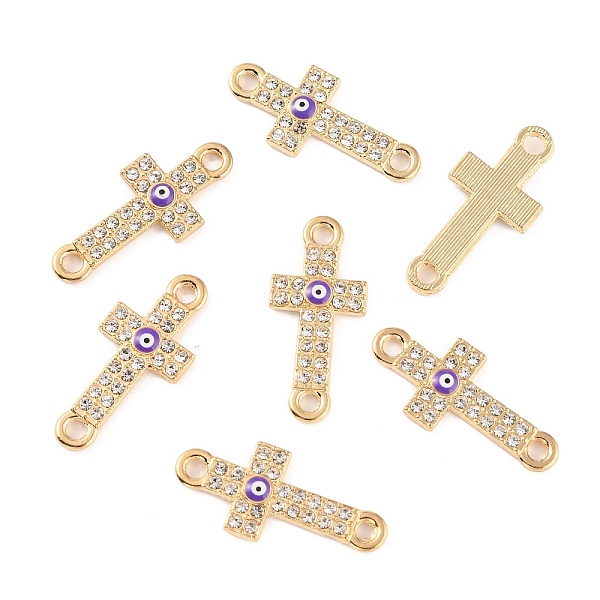 

PandaHall Evil Eye Zinc Alloy Enamel Connector Charms, with Crystal Rhinestone, Light Gold, Religion Cross, Blue Violet, 26x11.5x2.2mm, Hole..., Clear