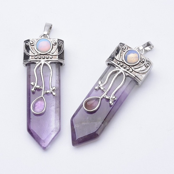 

PandaHall Natural Amethyst Big Pointed Pendants, with Brass Finding, 57~61x15~20x10~14mm, Hole: 4x7mm Amethyst Others