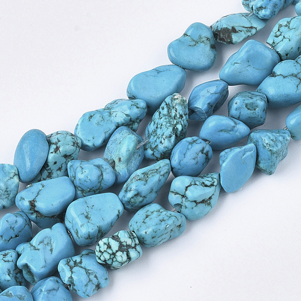 

PandaHall Synthetic Turquoise Beads Strands, Tumbled Stone, Nuggets, 6~15x3~11x3~8mm, Hole: 0.8mm, about 40~47pcs/strand, 15.3 inch...