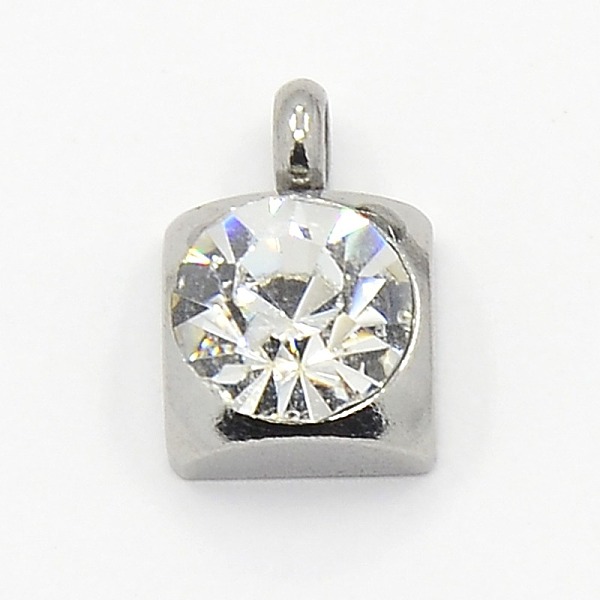 

PandaHall 201 Stainless Steel Rhinestone Square Charm Pendants, Grade A, Faceted, Crystal, 9x6x4mm, Hole: 1mm Stainless Steel+Rhinestone..., Clear
