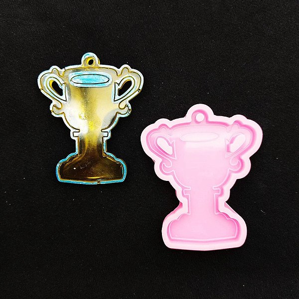 

PandaHall Graduation Season Theme Silicone Keychain Pendnat Molds, for UV Resin, Epoxy Resin Jewelry Making, Trophy, 74x61x7.5mm, Hole..., Pink