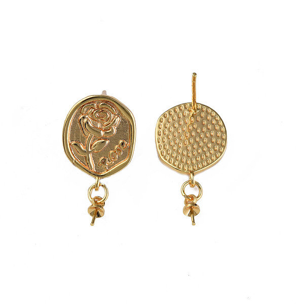 

PandaHall Brass Stud Earring Findings, with 925 Sterling Silver Pins, for Half Drilled Bead, Nickel Free, Twist Oval with Flower and Word...
