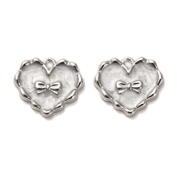 

PandaHall Alloy Enamel Pendants, Heart with Bowknot Charm, Platinum, 17x20x2.5mm, Hole: 1.5mm Alloy+Enamel Heart Gray