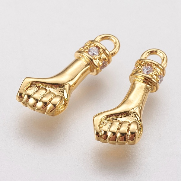 

PandaHall Brass Micro Pave Cubic Zirconia Pendants, Fist, Golden, 17x7x3.5mm, Hole: 2.5mm Brass+Cubic Zirconia Body Clear