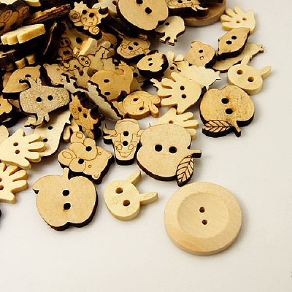 

PandaHall Wood Buttons, Mixed Shapes, BurlyWood, 13~28x10~28x2~5mm, Hole: 1.5~2mm Wood Mixed Shapes Orange