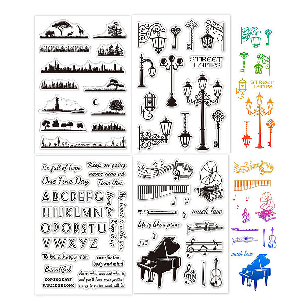 PandaHall Globleland 4 Sets 4 Style TPR Stamps, with Acrylic Board, for Imprinting Metal, Plastic, Wood, Leather, Mixed Patterns, 16x11cm, 1...