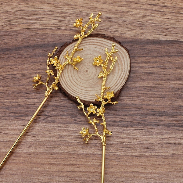 

PandaHall Alloy Hair Stick Findings, with Iron Pins, Branch, Golden, Pin Size: 120x2.5mm Alloy
