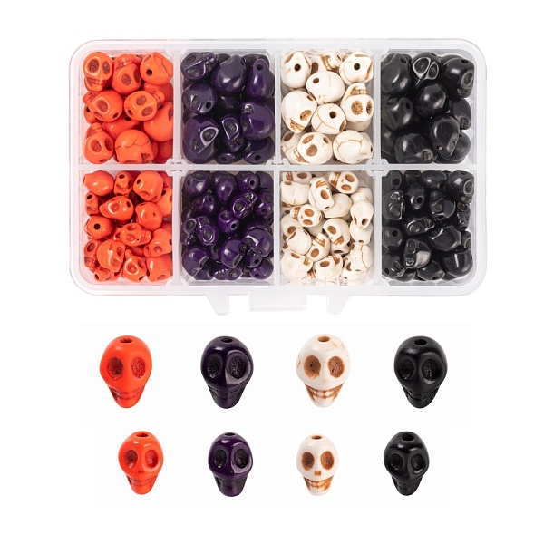 

PandaHall 280Pcs 2 Sizes Dyed Synthetic Turquoise Beads, Skull, Mixed Color, 8~10x6~8x7~10mm, hole: 1mm Synthetic Turquoise Skull Multicolor