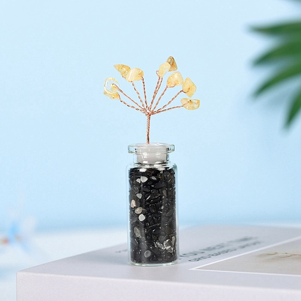 

PandaHall Chip Natural Black Obsidian & Citrine Display Decorations, with Glass Bottle and Copper Wire, Wishing Tree, 81x26x21.5mm Obsidian...