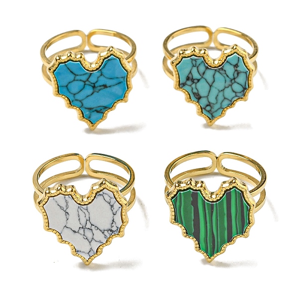 

PandaHall 304 Stainless Steel Open Cuff Rings, Synthetic Malachite & Turquoise Heart Finger Rings for Women Men, Real 18K Gold Plated...