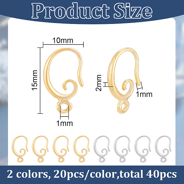 

PandaHall BENECREAT 40 Pcs 2 Colors 18K Gold Plated Golden Brass Earring Hooks Silver Ear Wire with Loops for Earring Dangle Jewelry...